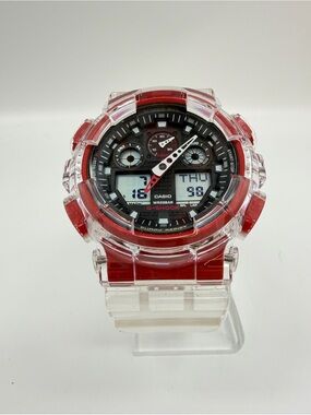 Custom Casio G-Shock GA-100 Clear Red Analog Digital Watch